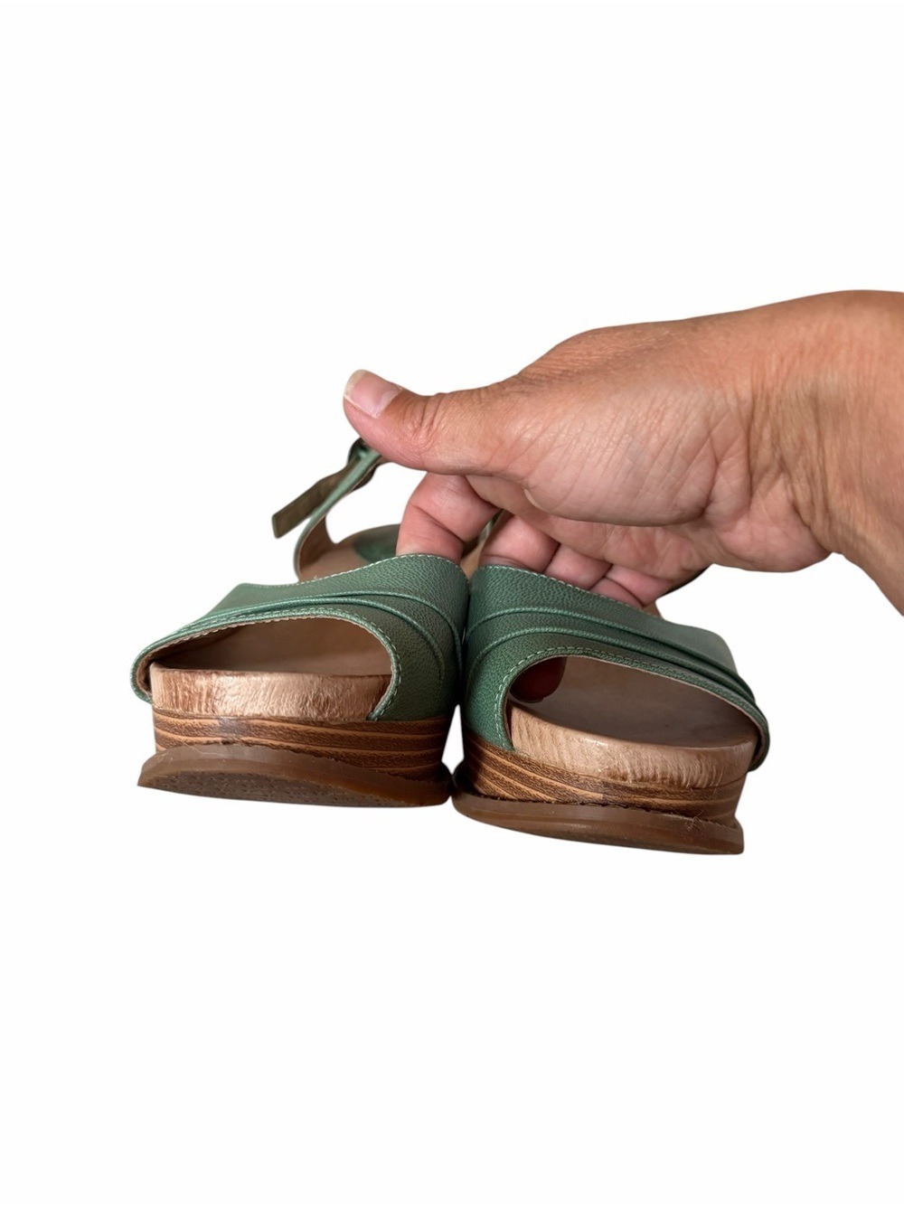 Miz Mooz Ruthy Green Leather Wedge Sandals Women's Comfort Ankle Strap Size 9.5 - Picture 7 of 10